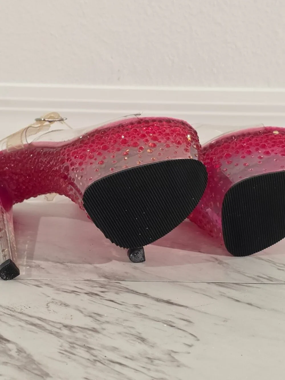PLEASER Pink Rhinestones Y2K Platform Heels 7 STARDUST-708-2
